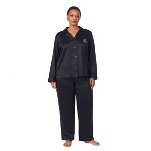 Lauren Ralph Lauren Satin Notched-Collar Pajama Set Black Size 3XL (NEW)